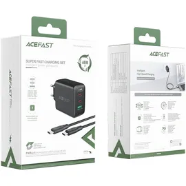ACEFAST 2in1 65w Wandladegerät 2x Pd Usb-c (typ-c) 1x USB QC 3.0 Anschluss Handy-ladegerät Schnell-ladegerät Schwarz