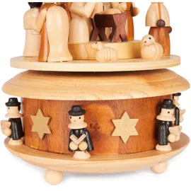 Brubaker Spieluhr aus Holz - Krippe mit Jesus, Maria und Josef - Melodie: Stille Nacht - 19 cm Musik Box Weihnachten - Spieldose Karussell mit Stern von Bethlehem und Sternsinger - Naturbelassen