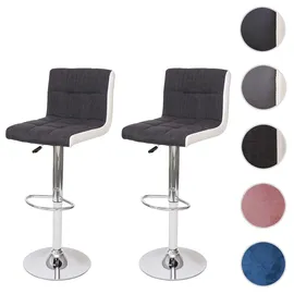 Mendler 2er-Set Barhocker HWC-G87, Tresenhocker Barstuhl, höhenverstellbar ~ Stoff/Textil dunkelgrau + Kunstleder weiß, Chromfuß