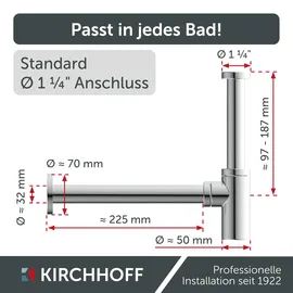 Kirchhoff Design Siphon für Waschbecken mit Reinigungsöffnung Chrom