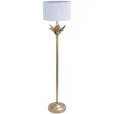 Relaxdays Stehlampe, Palmenblatt-Sockel, Stoffschirm, E27-Fassung, Wohnzimmer, Schlafzimmer, Standlampe, weiß/Gold
