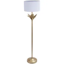 Relaxdays Stehlampe, Palmenblatt-Sockel, Stoffschirm, E27-Fassung, Wohnzimmer, Schlafzimmer, Standlampe, weiß/Gold