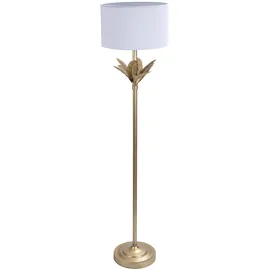 Relaxdays Stehlampe, Palmenblatt-Sockel, Stoffschirm, E27-Fassung, Wohnzimmer, Schlafzimmer, Standlampe, weiß/Gold