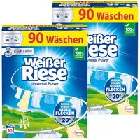 Weißer Riese Universal Pulver 180 Waschladungen (2x 90 WL), Vollwaschmittel wirkt riesig stark gegen Flecken, Kalt-Aktiv schon ab 20° C, ergiebiges Waschpulver, ideal für Familien mit Kindern