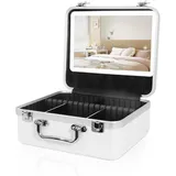 FENCHILIN Kosmetikkoffer Hartschale Schminkkoffer mit Spiegel und LED Licht Wasserdichter Makeup Organizer Koffer mit verstellbaren Trennwänden für Mädchen Damen Kosmetikkoffer für Reise Urlaub Weiß