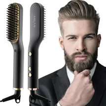 ANLAN , 2 in 1 Bartglätter für Männer Mini Haarglätter, 5-Stufen Temperatur(120-200°C), 30er Schnell Beheizte, Ionischer Hair Beard Straightener Brush für Das Styling Von Bart und Haar