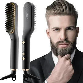 ANLAN , 2 in 1 Bartglätter für Männer Mini Haarglätter, 5-Stufen Temperatur(120-200°C), 30er Schnell Beheizte, Ionischer Hair Beard Straightener Brush für Das Styling Von Bart und Haar