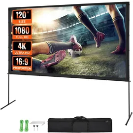 Vevor Projektion Beamer Leinwand mit Ständer 304,8 cm HD 4K Outdoor Indoor Projektor Screen Schnelles Klappbare Tragbare Filmleinwand 16: 9 für Heimkino, Camping, Freizeitveranstaltungen usw. Schwarz