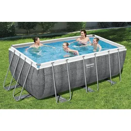 BESTWAY Power Steel Frame Pool Set 412 x 201 x 122 cm inkl. Filterpumpe grau Rattanoptik