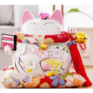 Winkekatze Maneki Neko Feng Shui-A, Porzellan, 20,3 cm