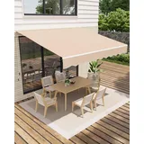 Garveelife Gelenkarmmarkise 400 x 250 cm, UV40+ & wasserabweisend, mit Kurbel & Wandhalterung Länge + Winkel einstellbar, Markise für Terrasse & Balkon, Sonnenschutz Balkonmarkise Gelenkmarkise