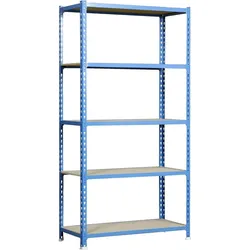 SimonRack Maderclick schraubenloses Metallregal 5 Böden. Farbe BLAU/HOLZ 2000x1000x500 mm