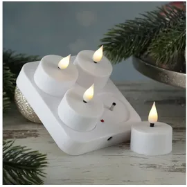 MARELIDA LED Teelichter mit Ladestation wiederaufladbar D: 4cm Flackernd Weiß