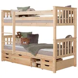 Livetastic Etagenbett Sammy 90 x 200 cm  inkl. Funktionsschubkasten Kiefer massiv natur