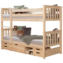 Livetastic Etagenbett Sammy 90 x 200 cm  inkl. Funktionsschubkasten Kiefer massiv natur