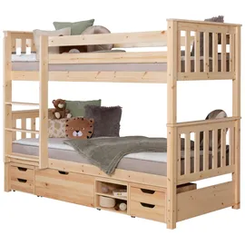 Livetastic Etagenbett Sammy 90 x 200 cm  inkl. Funktionsschubkasten Kiefer massiv natur