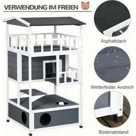 PawHut Katzenhaus,4 Etagen, Katzenvilla, Katzenhütte für draußen, Tannenholz - Bunt