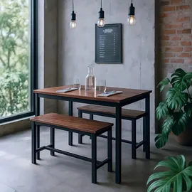 Relaxdays Esstisch Set, 2 Bänken - Dunkelbraun