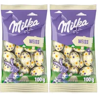 Milka Ostereier Weiß – Osterschokolade aus weißer Schokolade – verpackte Schoko-Eier für die Feiertage – 100g (Packung mit 2)