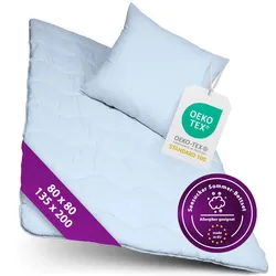 Premium 2-in-1 Seersucker Betten Set Decke 135x200 cm Kissen 80x80 cm kein Bezug nötig