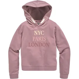 Kidsworld Kapuzensweatshirt KIDSWORLD "NYC Paris London - Stickerei", Mädchen, Gr. 176/182, rosa (altrosa), Sweatware, Obermaterial: 100% Baumwolle, bestickt, gerade taillenbedeckt, Bündchen, Sweatshirts, Langarm, gerade Passform, bedruckt, Kapuze, aus Baumwolle