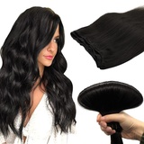 DOORES Echthaar Tressen Zum EinnäHen, NatüRliches Schwarz 50cm (20zoll) 100g, HaarverläNgerung Echthaar Glattes Haar Extensions Echthaar Tressen