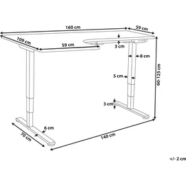 Beliani Eckschreibtisch elektrisch höhenverstellbar DESTINES Weiß / Schwarz 160 cm 109 cm linksseitig