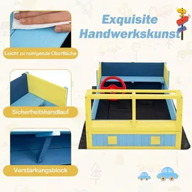 Fantask Holzsandkasten Feuerwehrauto mit Lenkrad und Sitzbank Blau/Gelb