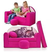 TUPPI Kindersofa mit Schlaffunktion 168x98 cm - Kindersofa Ausklappbar - Kinder Sofa für Kinderzimmer - Samtweicher Velours - 4-teilig inkl. Kissen & Puff