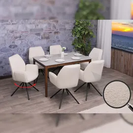 Mendler 6er-Set Esszimmerstuhl HWC-G67, Küchenstuhl Stuhl Armlehne, drehbar Auto-Position, Stoff Bouclé MVG ~ creme