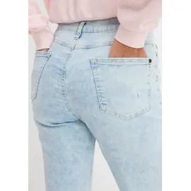 bonprix Mom-Jeans BONPRIX, Damen, Gr. 36, N-Gr, blau used, Denim/Jeans, Obermaterial: 82% Baumwolle, 17% Polyester, 1% Elasthan, regular fit, Jeans, modischer Schnitt, Regular Fit, ausgefranster Saum