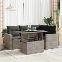 VidaXL 5-tlg. Garten-Sofagarnitur mit Kissen Grau Poly Rattan