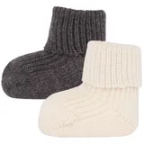 Ewers 2er-Set Socken Wolle mit Umschlag in latte-anthrazit | Gr.: 17/18