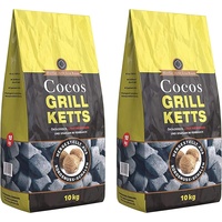 Cocos Grillketts Premium Grillbriketts aus Kokos-Kohle - 20kg - extra Lange Brenndauer - ideale Dutch Oven Briketts, Smoker Briketts - Kohle Brikett - Holzbriketts - Kohle Briketts - Grill Holzkohle