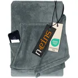 npluseins Decke mit Ärmeln Geschenke für Frauen und Männer 130x180 cm TV Deckenpullover Kuscheldecke das Original mit Ärmel & Bauchtasche 1448.2043, grau