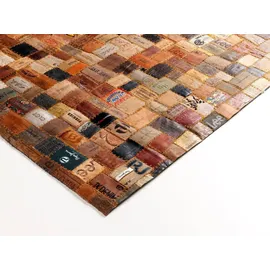 OCI DIE TEPPICHMARKE Lederteppich »Labelstar« rechteckig 3 mm Höhe echtes Leder, UNIKAT, handgenäht, Patchwork Design aus Jeanslabel OCI DIE TEPPICHMARKE bunt B : cm 1 Stk.