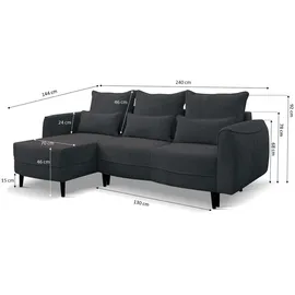 kaiser möbel Ecksofa Selio mit Schlaffunktion und Bettzeugcontainer Schwarz Rechts - Schwarz