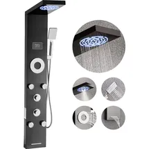 Vevor Duschpaneel-Turmsystem (6 in 1) mit Regenwasserfall-Duschkopf & LED, (1345 mm) Duschsäule aus gebürstetem Edelstahl, - Schwarz