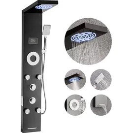 Vevor Duschpaneel-Turmsystem (6 in 1) mit Regenwasserfall-Duschkopf & LED, (1345 mm) Duschsäule aus gebürstetem Edelstahl, - Schwarz