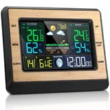 Aceshop 6“ Wetterstation Funk mit Außensensor Funkwetterstation mit Wettervorhersage, Barometer, Mondphase, Wecker, Innen und Außen Digitale Hygrometer Thermometer, Batteriebetrieb und Netzbetrieb