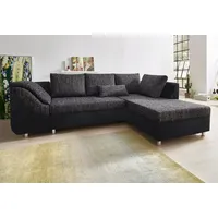 Ecksofa COLLECTION AB "Sally L-Form" Sofas Gr. B/H/T: 256 cm x 87 cm x 165 cm, Microfaser PRIMABELLE-Struktur, Ottomane beidseitig montierbar, ohne Bettfunktion-ohne Bettkasten, schwarz-weiß (schwarz, schwarz, weiß) Ecksofas mit und ohne Bettfunktion, inklusive loser Rücken- Zierkissen