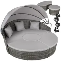 tectake Loungeset Rattan Sonneninsel, (Set, 5-tlg), Faltbares Dach mit Klettverschluss und Gasdruckfedersystem grau