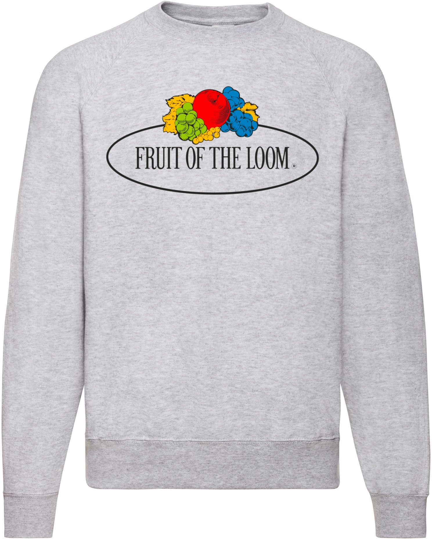 Fruit of the Loom Classic Raglan Sweat mit Vintage-Logo auf der Brust, graumeliert - Vintage-Logo groß, S