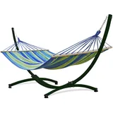 Potenza Outdoor Hängematte mit Gestell für 2 Personen I Stabhängematte XXL 220x160, 200kg I Hängemattengestell 220kg Wetterfest (Grün-Blau, Gestell Grün)