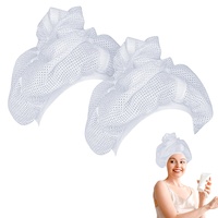 2 Stück Net Plopping Cap für Lockiges Haar, Soulta Trockenhauben für Lockigem Haare, Haarnetz Plopping Haube mit Verstellbarem Kordelzug, Adjustable Net Plopping Cap For Drying Curly Hair