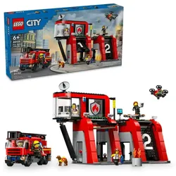 LEGO 60414 Fire Station with Fire Engine – Feuerwehr-Abenteuer für Kinder ab 6 Jahren
