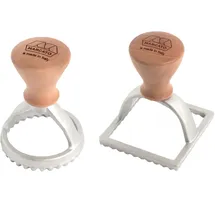 Marcato Ravioli- und Keks-Ausstechset, Ravioli-Macher, Keks-Ausstecher, Massivholz und Gusseisen, Hergestellt in Italien, 58 mm runde Prägung + 58 mm quadratische Prägung. Modell: Raviolè
