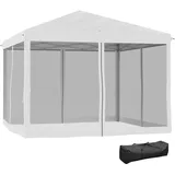 Outsunny Pavillon ca.3x3m, wasserabweisend Stabil Winterfest Pop-up Faltpavillon mit UV Schutz, Faltbar Partyzelt Gartenzelt mit 4 Seitenteilen, Tasche Gartenpavillon für Camping Garten, Cremeweiß