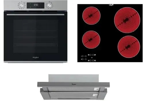 Whirlpool Backofen OMK58CU1SX + Cerankochfeld AKT8090NE + Dunstabzugshaube AKR7491IX SETWH21