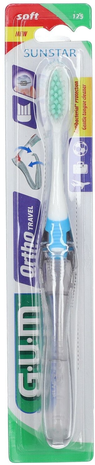GUM® Ortho - Travel Brosse à dents de voyage orthodontique à 4 rangs 1 pc(s) brosse(s) à dents